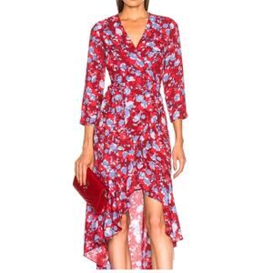 Alexis Lorna Wrap Dress Size XS High Low Hem Ruffles Florals Pink 3/4 Sleeves